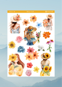 1 Sayfa Çiçek Temalı 12*17 cm Sticker /Scrapbook, Bullet Journal, Planlayıcı, Defter