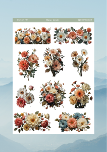 1 Sayfa Çiçek Temalı 12*17 cm Sticker /Scrapbook, Bullet Journal, Planlayıcı, Defter