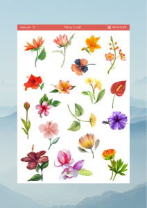 1 Sayfa Çiçek Temalı 12*17 cm Sticker /Scrapbook, Bullet Journal, Planlayıcı, Defter