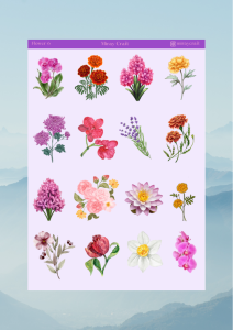 1 Sayfa Çiçek Temalı 12*17 cm Sticker /Scrapbook, Bullet Journal, Planlayıcı, Defter