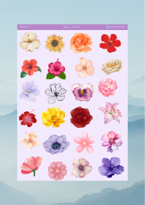 1 Sayfa Çiçek Temalı 12*17 cm Sticker /Scrapbook, Bullet Journal, Planlayıcı, Defter