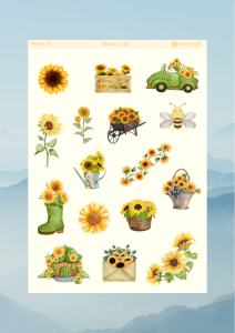 1 Sayfa Çiçek Temalı 12*17 cm Sticker /Scrapbook, Bullet Journal, Planlayıcı, Defter