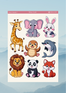 1 Adet Sevimli Hayvanlar Temalı Sticker (12x17 cm) Bullet Journal,Scrapbook, Ajanda, Planlayıcı için