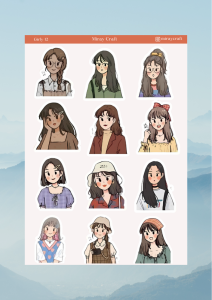 1 Adet Girl Temalı Anime İllüstrasyon Sticker (12x17 cm) Bullet Journal, Scrapbook, Ajanda İçin