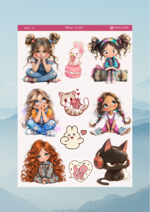 1 Adet Girl Temalı Anime İllüstrasyon Sticker (12x17 cm) Bullet Journal, Scrapbook, Ajanda İçin