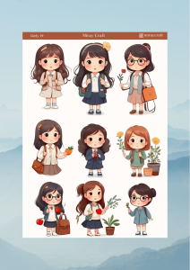 1 Adet Girl Temalı Anime İllüstrasyon Sticker (12x17 cm) Bullet Journal, Scrapbook, Ajanda İçin