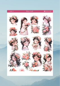 1 Adet Girl Temalı Anime İllüstrasyon Sticker (12x17 cm) Bullet Journal, Scrapbook, Ajanda İçin