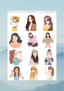 1 Adet Girl Temalı Anime İllüstrasyon Sticker (12x17 cm) Bullet Journal, Scrapbook, Ajanda İçin