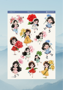 1 Adet Girl Temalı Anime İllüstrasyon Sticker (12x17 cm) Bullet Journal, Scrapbook, Ajanda İçin