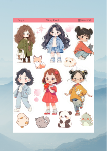 1 Adet Girl Temalı Anime İllüstrasyon Sticker (12x17 cm) Bullet Journal, Scrapbook, Ajanda İçin