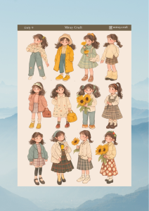 1 Adet Girl Temalı Anime İllüstrasyon Sticker (12x17 cm) Bullet Journal, Scrapbook, Ajanda İçin