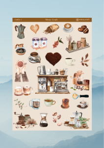 1 Adet Kahve Temalı Sticker – 12x17 cm Scrapbook, Bullet Journal, Planlayıcı İçin