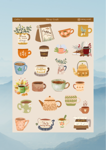 1 Adet Kahve Temalı Sticker – 12x17 cm Scrapbook, Bullet Journal, Planlayıcı İçin
