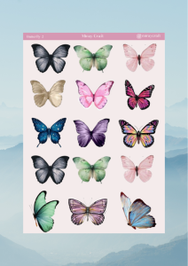 1 Sayfa Kelebek Temalı Sticker (12x17 cm) Bullet Journal,Scrapbook, Ajanda ve Planlayıcı İçin