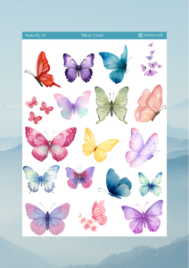 1 Sayfa Kelebek Temalı Sticker (12x17 cm) Bullet Journal,Scrapbook, Ajanda ve Planlayıcı İçin