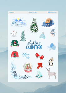 1 Sayfa Kış Temalı 12*17 cm Sticker /Scrapbook, Bullet Journal, Planlayıcı, Defter