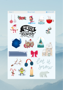 1 Sayfa Kış Temalı 12*17 cm Sticker /Scrapbook, Bullet Journal, Planlayıcı, Defter