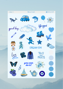1 Adet Mavi Renk Temalı Sticker (12x17 cm) Bullet Journal,Scrapbook, Ajanda, Planlayıcı için