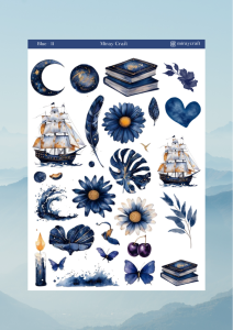 1 Adet Mavi Renk Temalı Sticker (12x17 cm) Bullet Journal,Scrapbook, Ajanda, Planlayıcı için