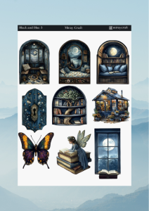 1 Adet Siyah ve Mavi Temalı Sticker – 12x17 cm Scrapbook, Bullet Journal, Planlayıcı İçin