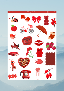 1 Adet Kırmızı Renk Temalı Sticker (12x17 cm) Bullet Journal, Scrapbook, Ajanda ve Planlayıcı İçin