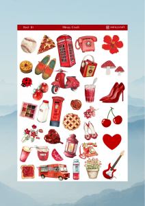 1 Adet Kırmızı Renk Temalı Sticker (12x17 cm) Bullet Journal, Scrapbook, Ajanda ve Planlayıcı İçin