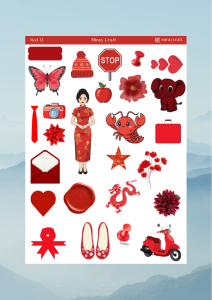 1 Adet Kırmızı Renk Temalı Sticker (12x17 cm) Bullet Journal, Scrapbook, Ajanda ve Planlayıcı İçin