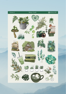 1 Adet Yeşil Renk Temalı Sticker (12x17 cm) Bullet Journal, Scrapbook, Ajanda ve Planlayıcı İçin