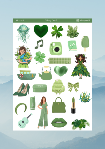 1 Adet Yeşil Renk Temalı Sticker (12x17 cm) Bullet Journal, Scrapbook, Ajanda ve Planlayıcı İçin
