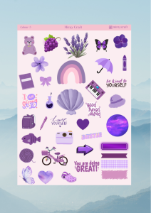 1 Sayfa Mor Renk Temalı 12*17 cm Sticker /Scrapbook, Bullet Journal, Planlayıcı, Defter İçin