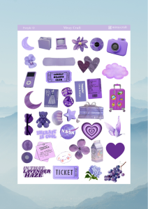 1 Sayfa Mor Renk Temalı 12*17 cm Sticker /Scrapbook, Bullet Journal, Planlayıcı, Defter İçin