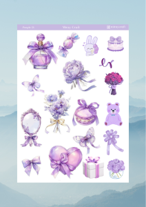 1 Sayfa Mor Renk Temalı 12*17 cm Sticker /Scrapbook, Bullet Journal, Planlayıcı, Defter İçin