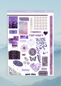 1 Sayfa Mor Renk Temalı 12*17 cm Sticker /Scrapbook, Bullet Journal, Planlayıcı, Defter İçin