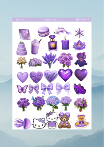 1 Sayfa Mor Renk Temalı 12*17 cm Sticker /Scrapbook, Bullet Journal, Planlayıcı, Defter İçin