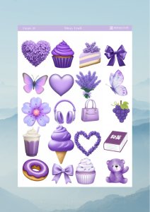 1 Sayfa Mor Renk Temalı 12*17 cm Sticker /Scrapbook, Bullet Journal, Planlayıcı, Defter İçin