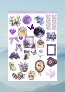 1 Sayfa Mor Renk Temalı 12*17 cm Sticker /Scrapbook, Bullet Journal, Planlayıcı, Defter İçin