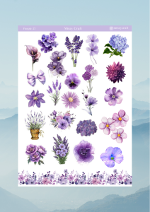 1 Sayfa Mor Renk Temalı 12*17 cm Sticker /Scrapbook, Bullet Journal, Planlayıcı, Defter İçin