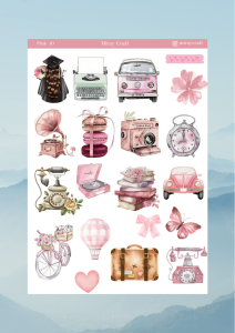 1 Sayfa Pembe Renk Temalı 12*17 cm Sticker /Scrapbook, Bullet Journal, Planlayıcı, Defter İçin