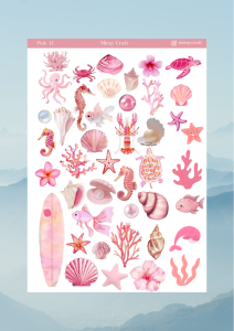 1 Sayfa Pembe Renk Temalı 12*17 cm Sticker /Scrapbook, Bullet Journal, Planlayıcı, Defter İçin