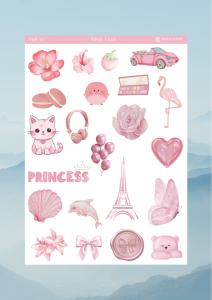 1 Sayfa Pembe Renk Temalı 12*17 cm Sticker /Scrapbook, Bullet Journal, Planlayıcı, Defter İçin