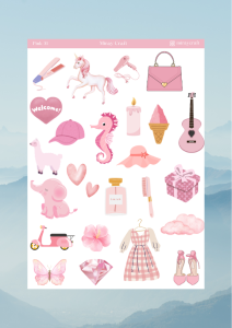 1 Sayfa Pembe Renk Temalı 12*17 cm Sticker /Scrapbook, Bullet Journal, Planlayıcı, Defter İçin
