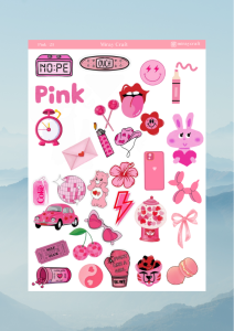 1 Sayfa Pembe Renk Temalı 12*17 cm Sticker /Scrapbook, Bullet Journal, Planlayıcı, Defter İçin