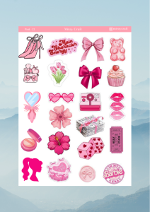 1 Sayfa Pembe Renk Temalı 12*17 cm Sticker /Scrapbook, Bullet Journal, Planlayıcı, Defter İçin