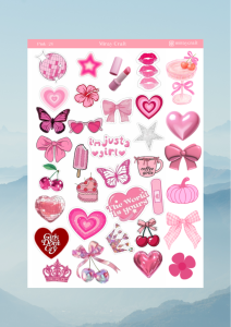 1 Sayfa Pembe Renk Temalı 12*17 cm Sticker /Scrapbook, Bullet Journal, Planlayıcı, Defter İçin