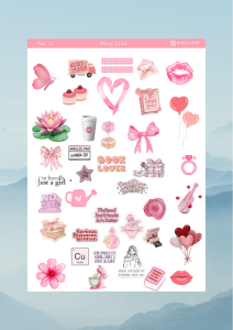 1 Sayfa Pembe Renk Temalı 12*17 cm Sticker /Scrapbook, Bullet Journal, Planlayıcı, Defter İçin
