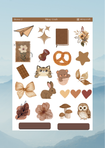 1 Sayfa Kahverengi Temalı 12*17 cm Sticker /Scrapbook, Bullet Journal, Planlayıcı, Defter İçin