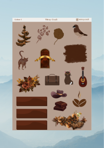 1 Sayfa Kahverengi Temalı 12*17 cm Sticker /Scrapbook, Bullet Journal, Planlayıcı, Defter İçin