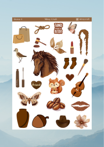 1 Sayfa Kahverengi Temalı 12*17 cm Sticker /Scrapbook, Bullet Journal, Planlayıcı, Defter İçin