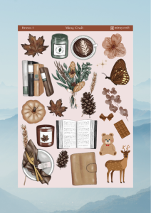 1 Sayfa Kahverengi Temalı 12*17 cm Sticker /Scrapbook, Bullet Journal, Planlayıcı, Defter İçin