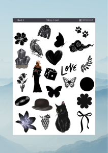 1 Sayfa Siyah Temalı 12*17 cm Sticker /Scrapbook, Bullet Journal, Planlayıcı, Defter İçin